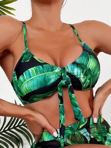 Tropical Print Knot Front Bikini Top - Multicolor - View 1