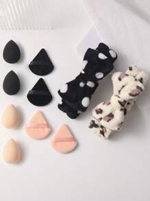 4pcs Makeup Puff & 4pcs Makeup Sponge & 2pcs Leopard Print Facial Cleansing Hair Band - Multicolor - View 2