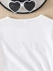 SHEIN Girls Cartoon & Letter Graphic Tee - White - View 4
