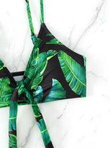 Tropical Print Knot Front Bikini Top - Multicolor - View 3