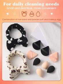 4pcs Makeup Puff & 4pcs Makeup Sponge & 2pcs Leopard Print Facial Cleansing Hair Band - Multicolor - View 4