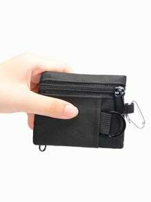 黑色拉链涤纶轻便时尚周年纪念生日礼物白领人士礼物男士礼物女士礼物教师礼物男士身份证夹钱包迷你钱包钱包女士钱包旅行钱包零钱包 - 黑色 - 查看 7