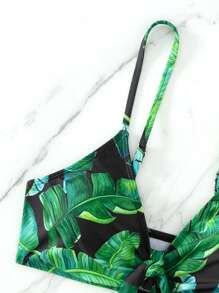 Tropical Print Knot Front Bikini Top - Multicolor - View 5