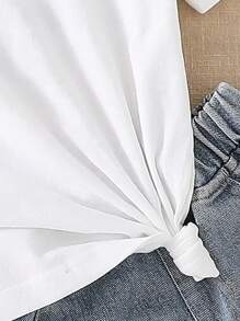 SHEIN Girls Cartoon & Letter Graphic Tee - White - View 6