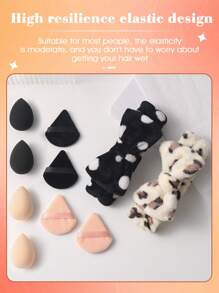 4pcs Makeup Puff & 4pcs Makeup Sponge & 2pcs Leopard Print Facial Cleansing Hair Band - Multicolor - View 7