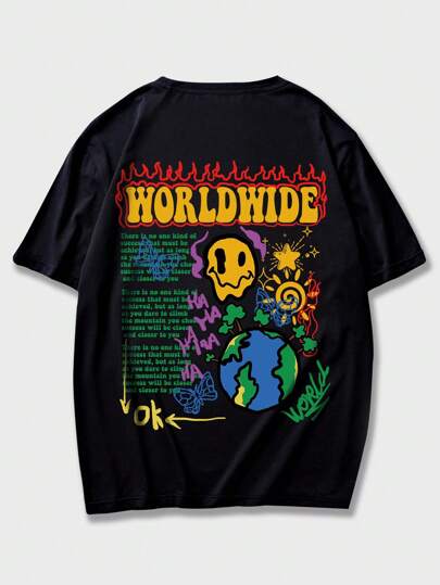 Street Life تي شيرت برسوم كرتونية و شعارات للرجال، مدرسة