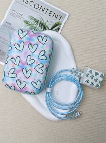 6pcs Heart Pattern EVA Data Cable Storage Bag & Data Cable Protector Set