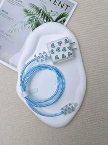 6pcs Heart Pattern EVA Data Cable Storage Bag & Data Cable Protector Set
