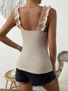 SHEIN Frenchy Solid Ruffle Trim Cami Top - Apricot - View 2