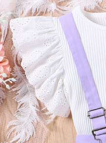 SHEIN Bộ hai mảnh Gái Xếp li Xù Khối Màu Dễ thương - Màu tím - Xem 4