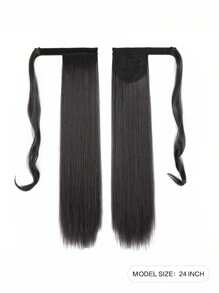 European And American Popular Long Straight Hair Extension With Hook And Loop For Women's Ponytail Hairstyle - Black - View 2