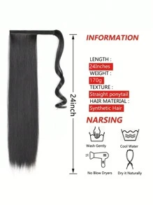 European And American Popular Long Straight Hair Extension With Hook And Loop For Women's Ponytail Hairstyle - Black - View 6