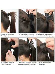 European And American Popular Long Straight Hair Extension With Hook And Loop For Women's Ponytail Hairstyle - Black - View 7