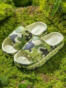 Chicas Zapatillas con estampado de camuflaje con abertura anti deslizante de moda para verano - Verde - Ver 5