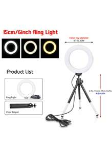 6 pulgadas Luz de aro selfi con flexible Soporte trípode - Negro - Ver 3