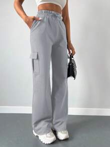 RueChic Túi nắp bên cạnh Quần Cargo - Xám - Xem 1