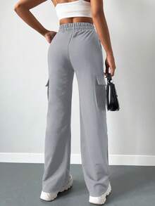 RueChic Túi nắp bên cạnh Quần Cargo - Xám - Xem 2