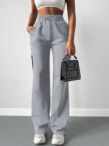 RueChic Túi nắp bên cạnh Quần Cargo - Xám - Xem 3