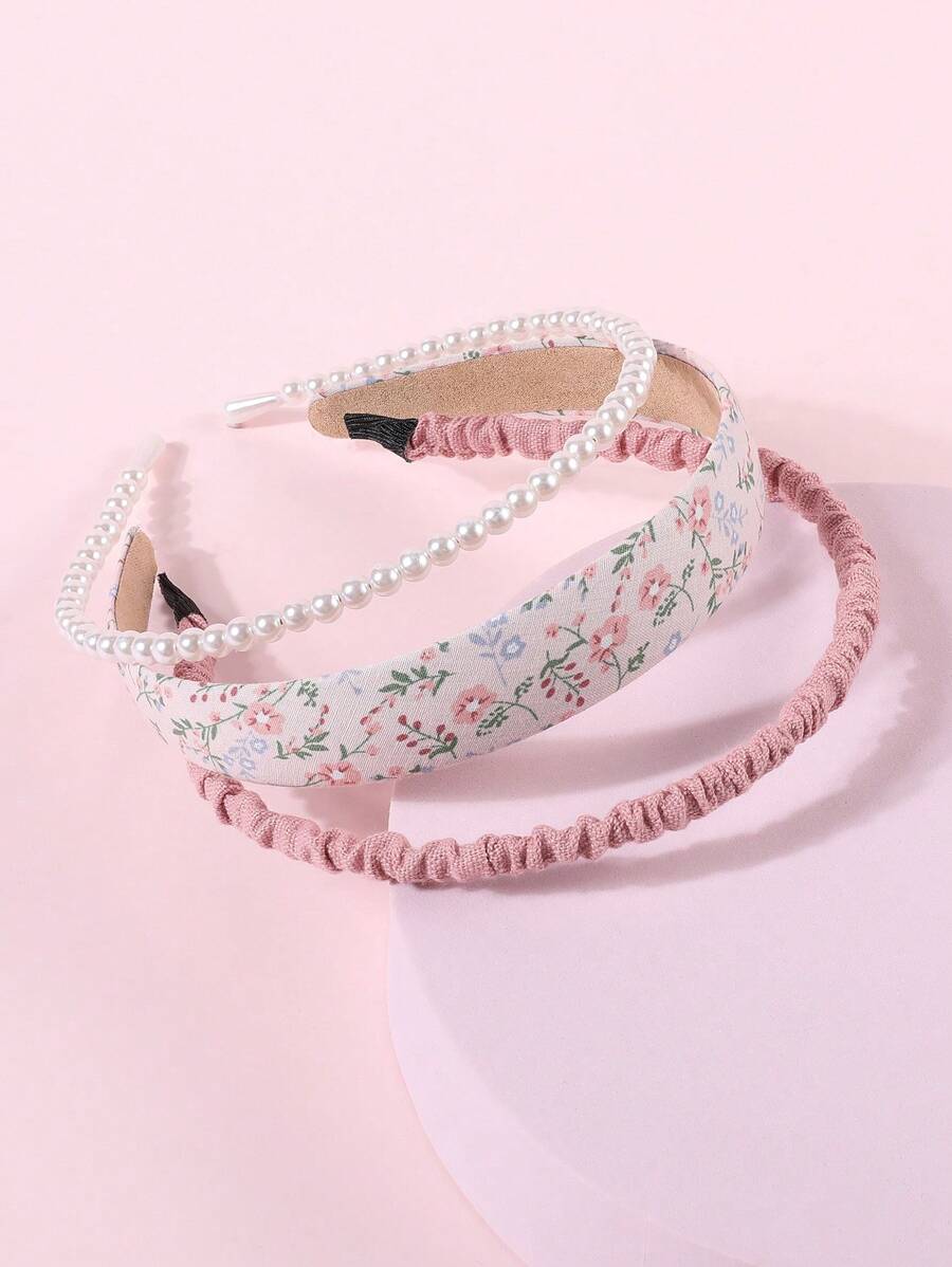 3 cái Trang trí ngọc trai giả cho bé gái & Dây buộc tóc chi tiết xếp nếp để trang trí tóc - Nhiều màu - Xem 1