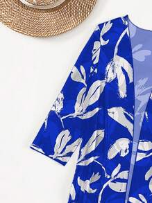 SHEIN Swim Bañador bikini push up con estampado tropical con kimono - azul real - Ver 3