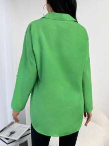 EURMUSE Pocket Patched Roll Up Sleeve Shirt - Green - View 1