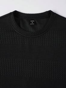 Manfinity Homme 男士素色紋理質感T恤 - 黑色 - 查看 4