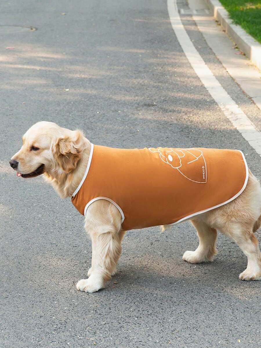 1 件可愛棕色拼色背心適合中大型犬種,春夏款 - 棕色 - 查看 1