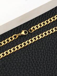 1pc Kids Minimalist Stainless Steel Chain Necklace For Party - Yellow Gold - View 2