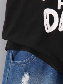 SHEIN Chàng trai trẻ 1 Miếng Đồ họa Khẩu hiệu Áo thun - màu đen - Xem 5