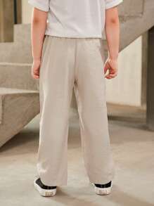 SHEIN 男童字母拼布細節束腰長褲 - 卡其色 - 查看 2