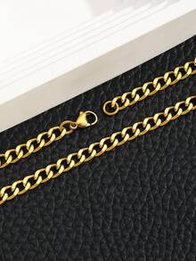 1pc Kids Minimalist Stainless Steel Chain Necklace For Party - Yellow Gold - View 2