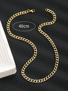 1pc Kids Minimalist Stainless Steel Chain Necklace For Party - Yellow Gold - View 3