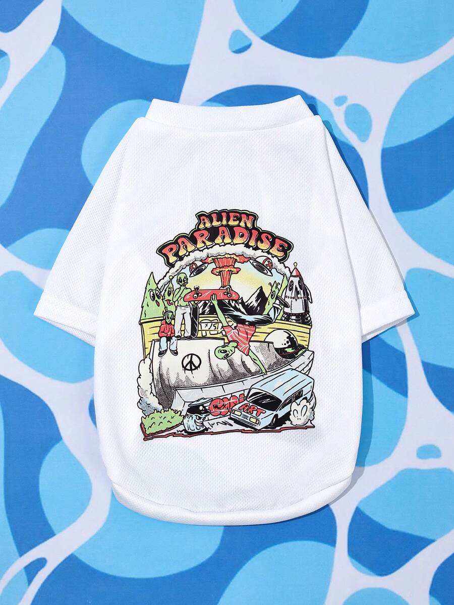 Sainen.image 1入組外星人印花寵物T恤衫適用於貓和狗狗適合夏天 - 彩色 - 查看 1