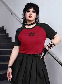 ROMWE Grunge Punk Plus Star Print Raglan Sleeve Tee - Multicolor - View 1