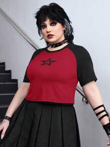 ROMWE Grunge Punk Plus Star Print Raglan Sleeve Tee - Multicolor - View 4