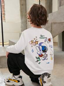 SHEIN Toddler Boys Astronaut & Slogan Graphic Sweatshirt - White - View 1