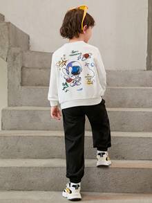 SHEIN Toddler Boys Astronaut & Slogan Graphic Sweatshirt - White - View 3