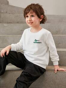 SHEIN Toddler Boys Astronaut & Slogan Graphic Sweatshirt - White - View 4