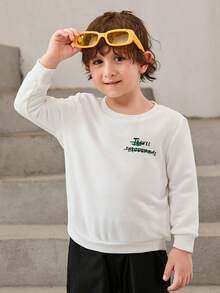 SHEIN Toddler Boys Astronaut & Slogan Graphic Sweatshirt - White - View 5