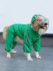 1pc X-Large Dog 360° Transparent Brim Green Frog 4 Legs Anti Water Reflective Strip Raincoat Suitable For 20kg-35.5kg Large Pets - Green - View 1