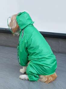 1pc X-Large Dog 360° Transparent Brim Green Frog 4 Legs Anti Water Reflective Strip Raincoat Suitable For 20kg-35.5kg Large Pets - Green - View 2