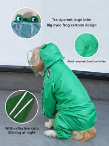 1pc X-Large Dog 360° Transparent Brim Green Frog 4 Legs Anti Water Reflective Strip Raincoat Suitable For 20kg-35.5kg Large Pets - Green - View 4
