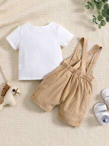 男嬰素色T恤和雙口袋背帶連體短褲 - 彩色 - 查看 2