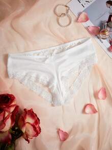 Contrast Lace Bow Front Panty - White - View 2