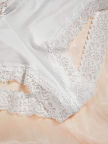 Contrast Lace Bow Front Panty - White - View 4