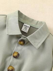 Đứa bé gái Túi nghiêng Thắt lưng Áo liền quần - Màu xanh Bạc hà - Xem 3