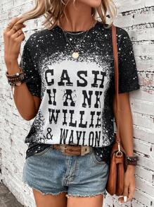 SHEIN LUNE Slogan Graphic Drop Shoulder Tee