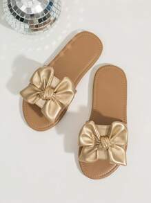 Chicas Zapatillas de color metálico con diseño de lazo para exterior - Dorado - Ver 2