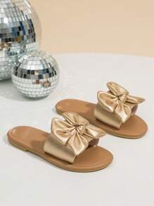 Chicas Zapatillas de color metálico con diseño de lazo para exterior - Dorado - Ver 4