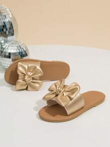 Chicas Zapatillas de color metálico con diseño de lazo para exterior - Dorado - Ver 5